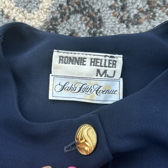 Vintage Ronnie Heller Pleated Dress Navy 10 - Picture 3 of 9